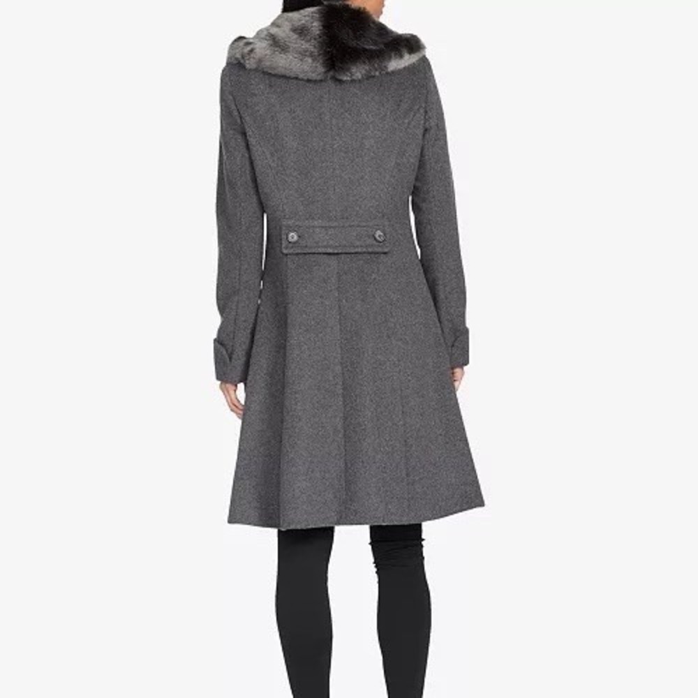 Lauren Ralph Lauren Gray Wool Blend Faux Fur Collar Coat Size 6 Penny Lane Coat - Picture 9 of 12